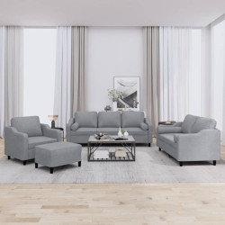 4 Pcs conjunto de sofás com almofadas tecido cinzento-claro
