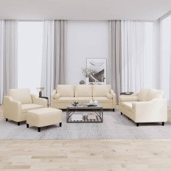 4 Pcs conjunto de sofás com almofadas tecido cor creme