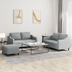 3 Pcs conjunto de sofás com almofadões tecido cinzento-claro