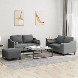 3 Pcs conjunto de sofás com almofadas tecido cinzento-escuro