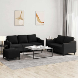 3 Pcs conjunto de sofás com almofadões tecido preto