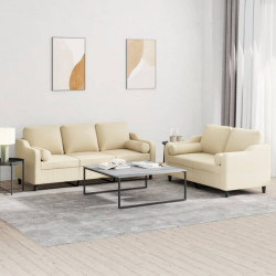 2 Pcs conjunto de sofás com almofadas tecido cor creme