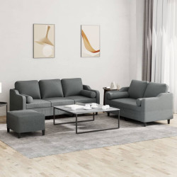 3 Pcs conjunto de sofás com almofadas tecido cinzento-escuro