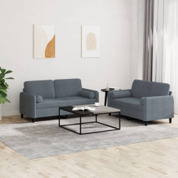 2 Pcs conjunto de sofás com almofadas veludo cinzento-escuro