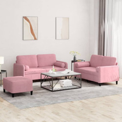 3 Pcs conjunto de sofás com almofadas veludo rosa