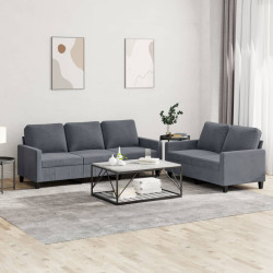2 Pcs conjunto de sofás com almofadões veludo cinzento-escuro
