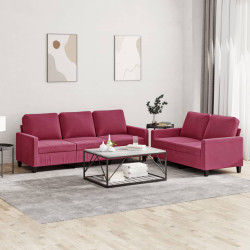 2 Pcs conjunto de sofás com almofadões veludo vermelho tinto