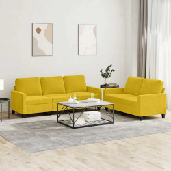 2 Pcs conjunto de sofás com almofadões veludo amarelo