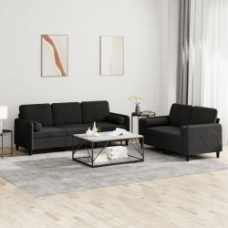 2 Pcs conjunto de sofás com almofadas veludo preto