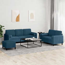 3 Pcs conjunto de sofás com almofadas veludo azul