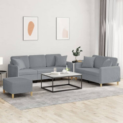 3 Pcs conjunto de sofás com almofadas tecido cinzento-claro