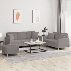 3 Pcs conjunto de sofás com almofadas tecido cinza-acastanhado