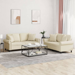 2 Pcs conjunto de sofás com almofadas couro artificial creme