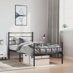Estrutura de cama com cabeceira e pés 100x200 cm metal preto