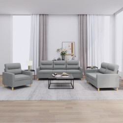 3 Pcs conjunto de sofás com almofadões tecido cinzento-claro