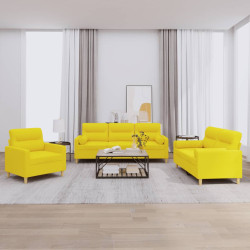 3 Pcs conjunto de sofás com almofadas tecido amarelo-claro