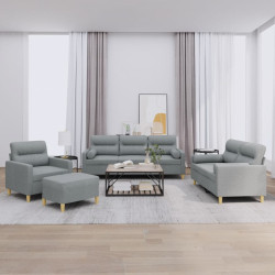 4 Pcs conjunto de sofás com almofadas tecido cinzento-claro