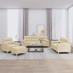 4 Pcs conjunto de sofás com almofadas tecido cor creme