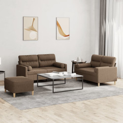 3 Pcs conjunto de sofás com almofadas tecido castanho