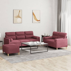 3 Pcs conjunto de sofás com almofadas tecido vermelho-tinto