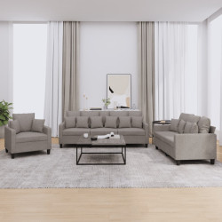 3 Pcs conjunto de sofás com almofadas tecido cinza-acastanhado