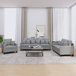 3 Pcs conjunto de sofás com almofadas tecido cinzento-claro