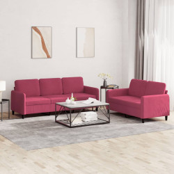 2 Pcs conjunto de sofás veludo vermelho-tinto