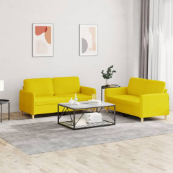 2 Pcs conjunto de sofás com almofadões tecido amarelo-claro
