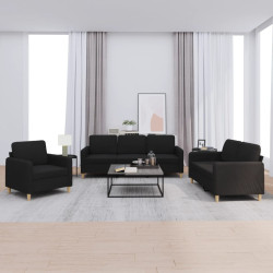 3 Pcs conjunto de sofás com almofadões tecido preto