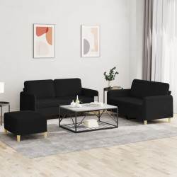 3 Pcs conjunto de sofás com almofadões tecido preto
