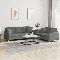 2 Pcs conjunto de sofás com almofadas tecido cinzento-escuro