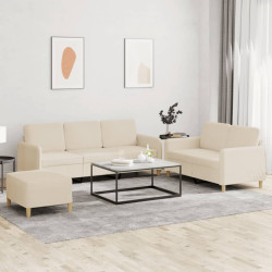 3 Pcs conjunto de sofás com almofadões tecido cor creme