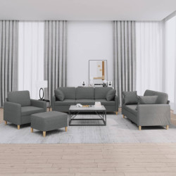 4 Pcs conjunto de sofás com almofadas tecido cinzento-escuro