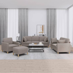 4 Pcs conjunto de sofás com almofadas tecido cinza-acastanhado