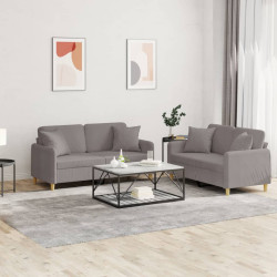 2 Pcs conjunto de sofás com almofadas tecido cinza-acastanhado