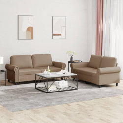 2 Pcs conjunto sofás c/ almofadões couro artif. cor cappuccino