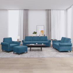 4 Pcs conjunto de sofás com almofadões veludo azul