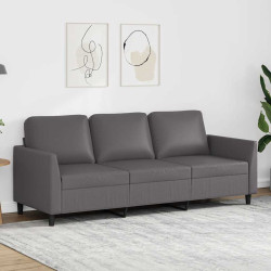 Sofá de 3 lugares 180 cm couro artificial cinza