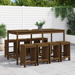9 Pcs conj. de bar p/ jardim madeira pinho maciça castanho-mel