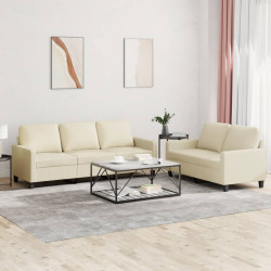 2 Pcs conjunto sofás c/ almofadões couro artificial cor creme