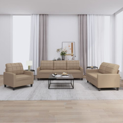 3 Pcs conjunto sofás c/ almofadões couro artificial cappuccino