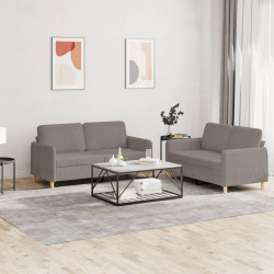 2 Pcs conjunto de sofás com almofadões tecido cinza-acastanhado