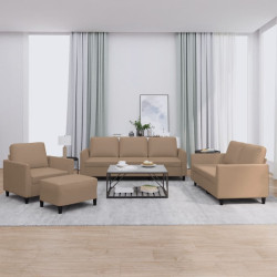 4 Pcs conjunto sofás c/ almofadões couro artif. cor cappuccino