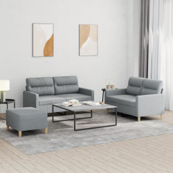 3 Pcs conjunto de sofás com almofadões tecido cinzento-claro