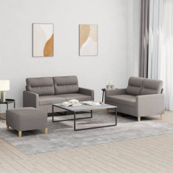 3 Pcs conjunto de sofás com almofadões tecido cinza-acastanhado