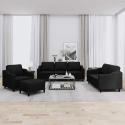 4 Pcs conjunto de sofás com almofadões tecido preto