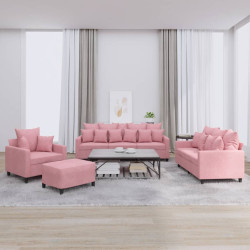 4 Pcs conjunto de sofás com almofadões veludo rosa