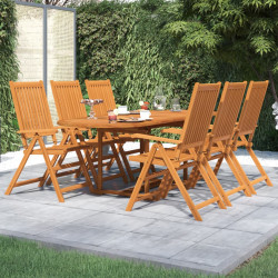 7 Pcs conjunto de jantar para jardim madeira de acácia maciça 160-240 cm