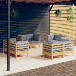 8 Pcs conjunto lounge de jardim + almofadões cinza pinho