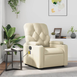Poltrona de massagens reclinável couro artificial cor creme